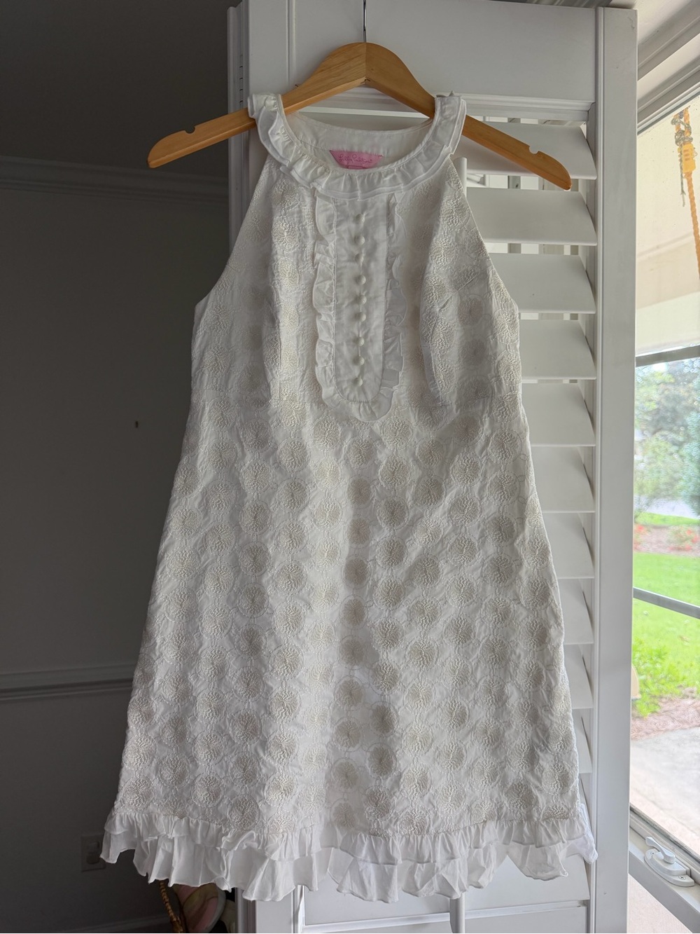 Lilly Pulitzer White Textured Ruffle-Trim Mini Dress